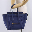 CELINE Luggage Micro Shopper Hand Bag Leather Blue Gold Auth 209428-25