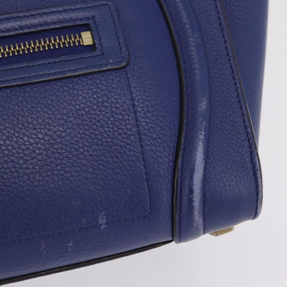 CELINE Luggage Micro Shopper Hand Bag Leather Blue Gold Auth 209428