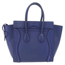 CELINE Luggage Micro Shopper Hand Bag Leather Blue Gold Auth 209428-4