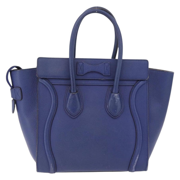 CELINE Luggage Micro Shopper Hand Bag Leather Blue Gold Auth 209428