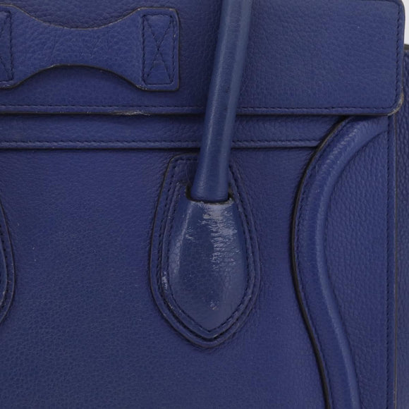 CELINE Luggage Micro Shopper Hand Bag Leather Blue Gold Auth 209428