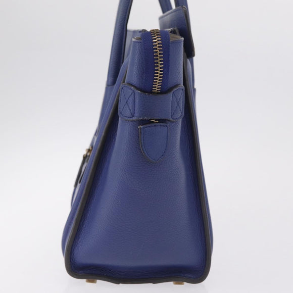 CELINE Luggage Micro Shopper Hand Bag Leather Blue Gold Auth 209428