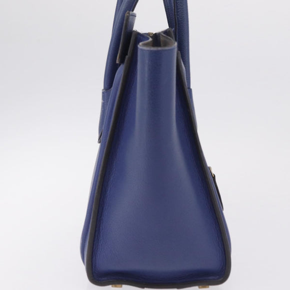 CELINE Luggage Micro Shopper Hand Bag Leather Blue Gold Auth 209428