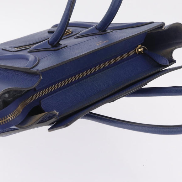 CELINE Luggage Micro Shopper Hand Bag Leather Blue Gold Auth 209428