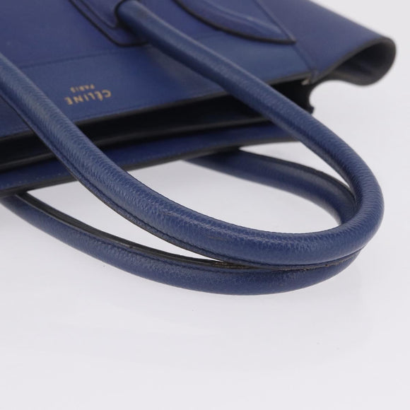 CELINE Luggage Micro Shopper Hand Bag Leather Blue Gold Auth 209428