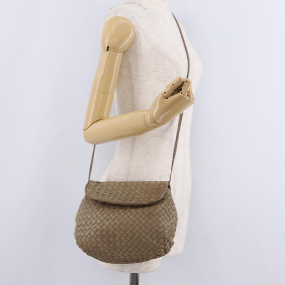 Bottega Veneta INTRECCIATO Shoulder Bag Leather Beige Gold Auth 209433A