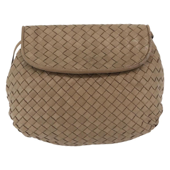 Bottega Veneta INTRECCIATO Shoulder Bag Leather Beige Gold Auth 209433A