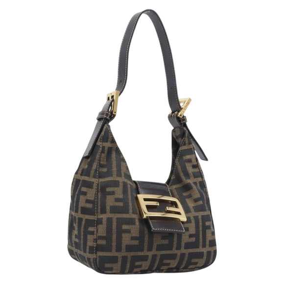 FENDI Zucca Canvas Mamma Baguette Hand Bag Black Brown Auth 209437V