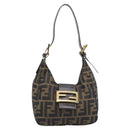 FENDI Zucca Canvas Mamma Baguette Hand Bag Black Brown Auth 209437V-2