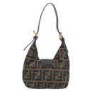 FENDI Zucca Canvas Mamma Baguette Hand Bag Black Brown Auth 209437V-3