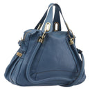 Chloe Paraty Hand Bag Leather 2way Blue Gold Auth 209438V-1