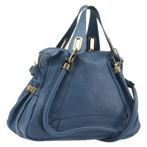 Chloe Paraty Hand Bag Leather 2way Blue Gold Auth 209438V