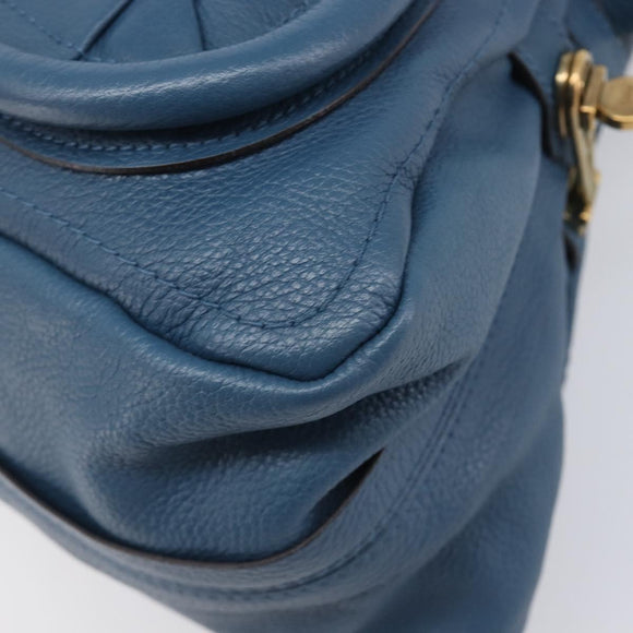 Chloe Paraty Hand Bag Leather 2way Blue Gold Auth 209438V
