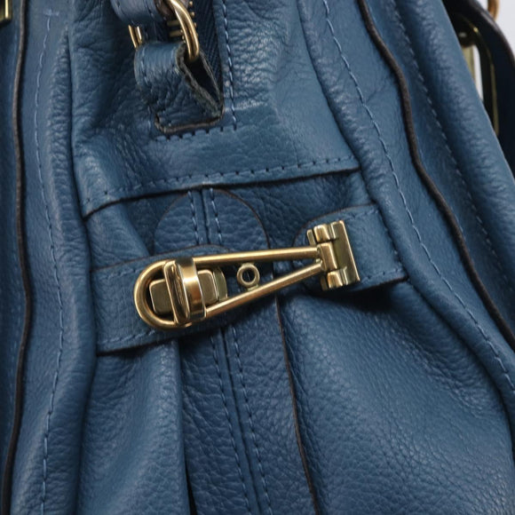 Chloe Paraty Hand Bag Leather 2way Blue Gold Auth 209438V