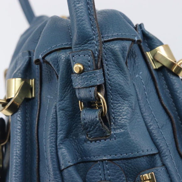 Chloe Paraty Hand Bag Leather 2way Blue Gold Auth 209438V