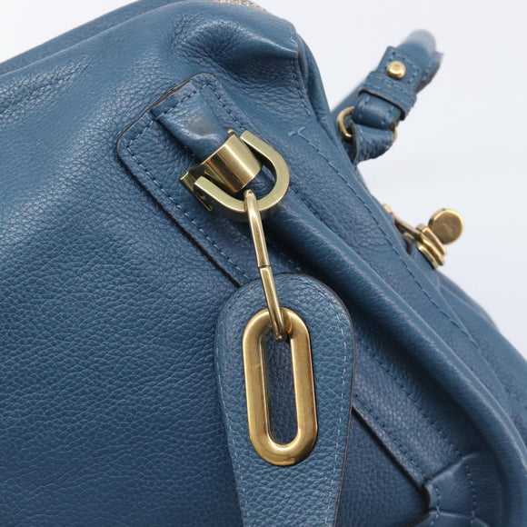 Chloe Paraty Hand Bag Leather 2way Blue Gold Auth 209438V