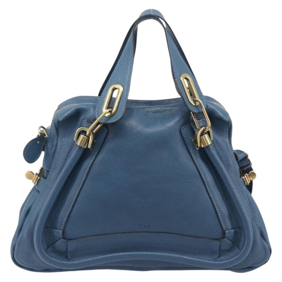 Chloe Paraty Hand Bag Leather 2way Blue Gold Auth 209438V