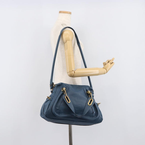 Chloe Paraty Hand Bag Leather 2way Blue Gold Auth 209438V