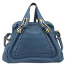 Chloe Paraty Hand Bag Leather 2way Blue Gold Auth 209438V-3