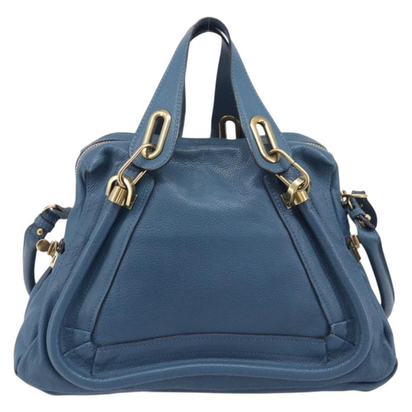 Chloe Paraty Hand Bag Leather 2way Blue Gold Auth 209438V