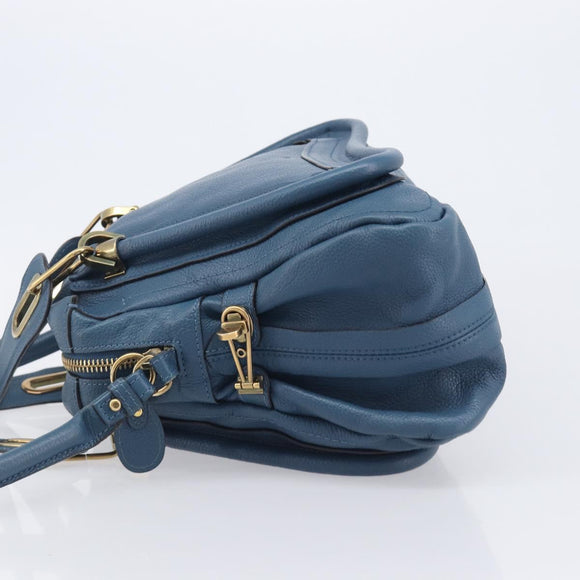 Chloe Paraty Hand Bag Leather 2way Blue Gold Auth 209438V
