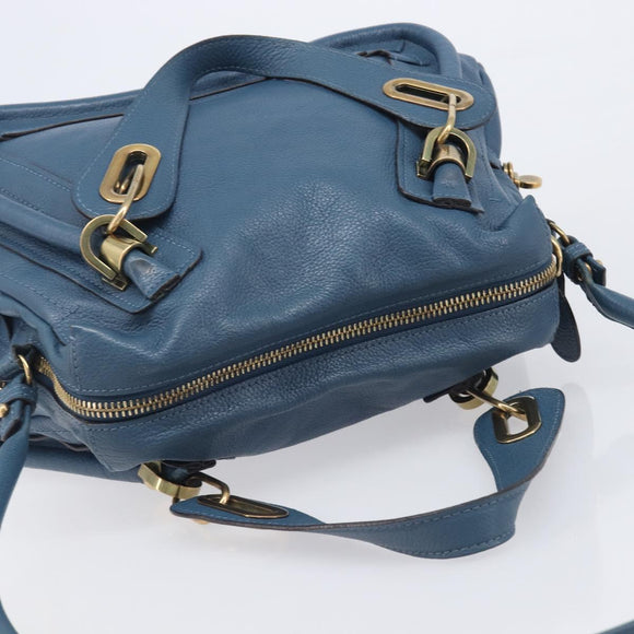 Chloe Paraty Hand Bag Leather 2way Blue Gold Auth 209438V