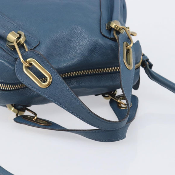 Chloe Paraty Hand Bag Leather 2way Blue Gold Auth 209438V