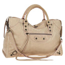 Balenciaga The City Hand Bag Leather 2way Beige 115748 Auth 209446V-1