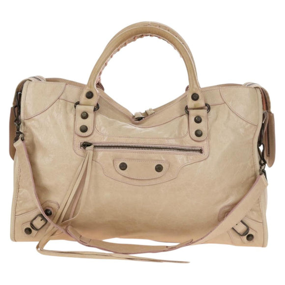 Balenciaga The City Hand Bag Leather 2way Beige 115748 Auth 209446V