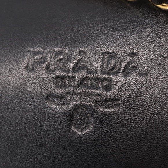PRADA Chain Shoulder Bag Leather Black Gold Auth 209449V