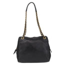 PRADA Chain Shoulder Bag Leather Black Gold Auth 209449V-2