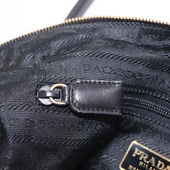 PRADA Chain Shoulder Bag Leather Black Gold Auth 209449V