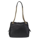 PRADA Chain Shoulder Bag Leather Black Gold Auth 209449V-3