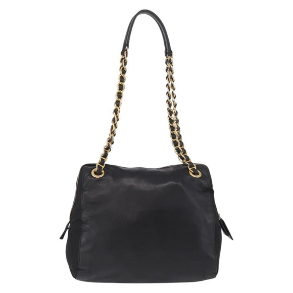 PRADA Chain Shoulder Bag Leather Black Gold Auth 209449V