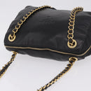 PRADA Chain Shoulder Bag Leather Black Gold Auth 209449V-6