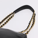 PRADA Chain Shoulder Bag Leather Black Gold Auth 209449V-8