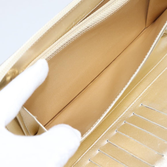CHANEL Icon line Long Wallet Patent leather Gold CC Auth 209452V