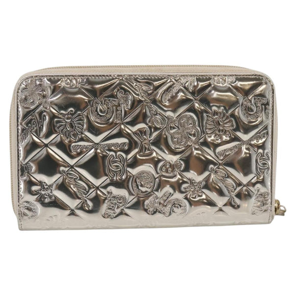 CHANEL Icon line Long Wallet Patent leather Gold CC Auth 209452V