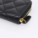 CHANEL Matelasse Card Case Lamb Skin Black Gold CC Auth 209470SAM-15