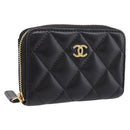 CHANEL Matelasse Card Case Lamb Skin Black Gold CC Auth 209470SAM-1