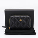 CHANEL Matelasse Card Case Lamb Skin Black Gold CC Auth 209470SAM-12
