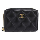 CHANEL Matelasse Card Case Lamb Skin Black Gold CC Auth 209470SAM-13
