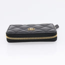 CHANEL Matelasse Card Case Lamb Skin Black Gold CC Auth 209470SAM-5