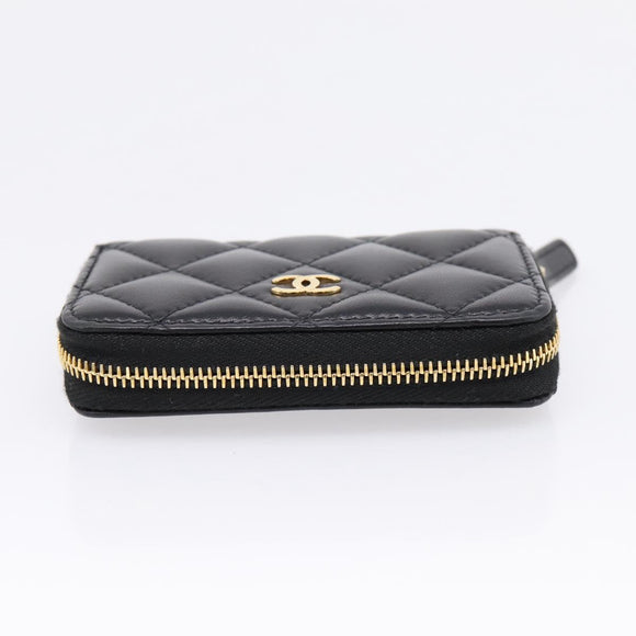 CHANEL Matelasse Card Case Lamb Skin Black Gold CC Auth 209470SAM