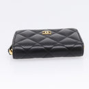 CHANEL Matelasse Card Case Lamb Skin Black Gold CC Auth 209470SAM-6