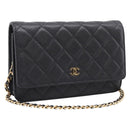 CHANEL Matelasse ChainShoulder Wallet Caviar Skin Black Gold CC Auth 209471SAM-1