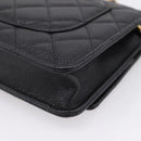 CHANEL Matelasse ChainShoulder Wallet Caviar Skin Black Gold CC Auth 209471SAM-12