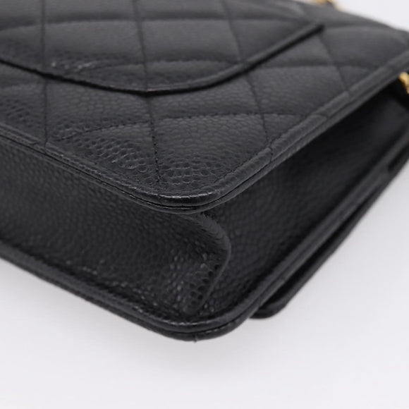 CHANEL Matelasse ChainShoulder Wallet Caviar Skin Black Gold CC Auth 209471SAM