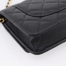 CHANEL Matelasse ChainShoulder Wallet Caviar Skin Black Gold CC Auth 209471SAM-13