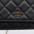 CHANEL Matelasse ChainShoulder Wallet Caviar Skin Black Gold CC Auth 209471SAM-14